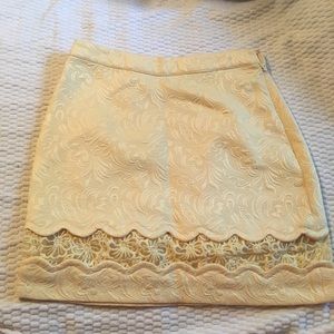 Topshop Yellow Jacquard Mesh Insert Mini Skirt